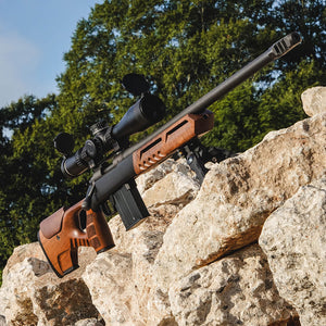 Rifle equipped with Cobra Stock Walnut in use #1