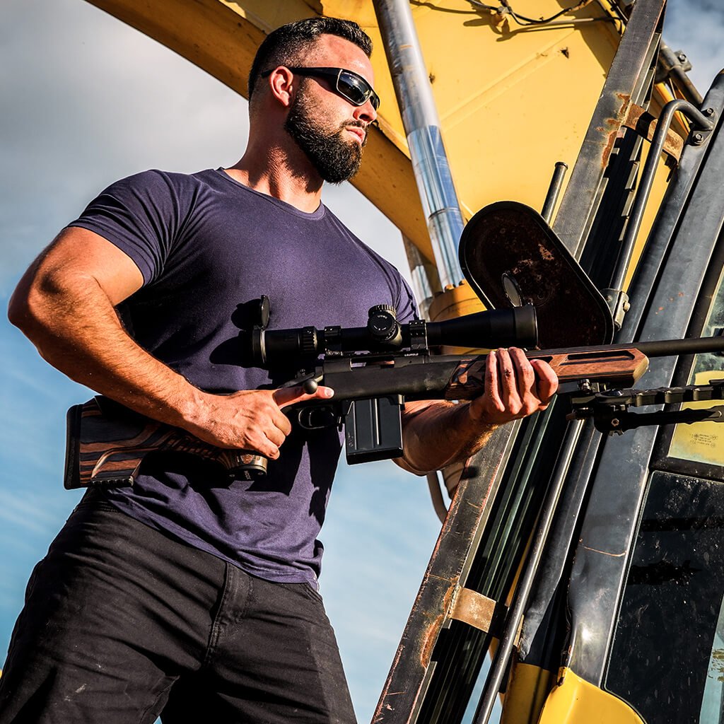 Rifle equipped with Cobra Stock Tiger Wood in use #2